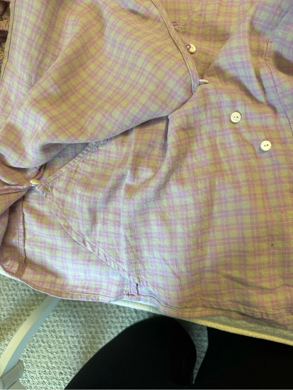 Madewell Linen Lavender Gingham Puff Sleeve Blouse Size L